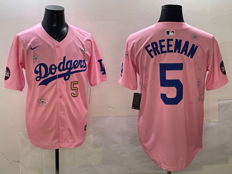 Men Los Angeles Dodgers #5 Freeman Pink Sakura Edition 2025 Nike MLB Jersey style 8